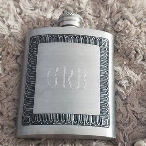 Vintage Siam Pewter Flask Heavy GRB Initials Hiking Skiing